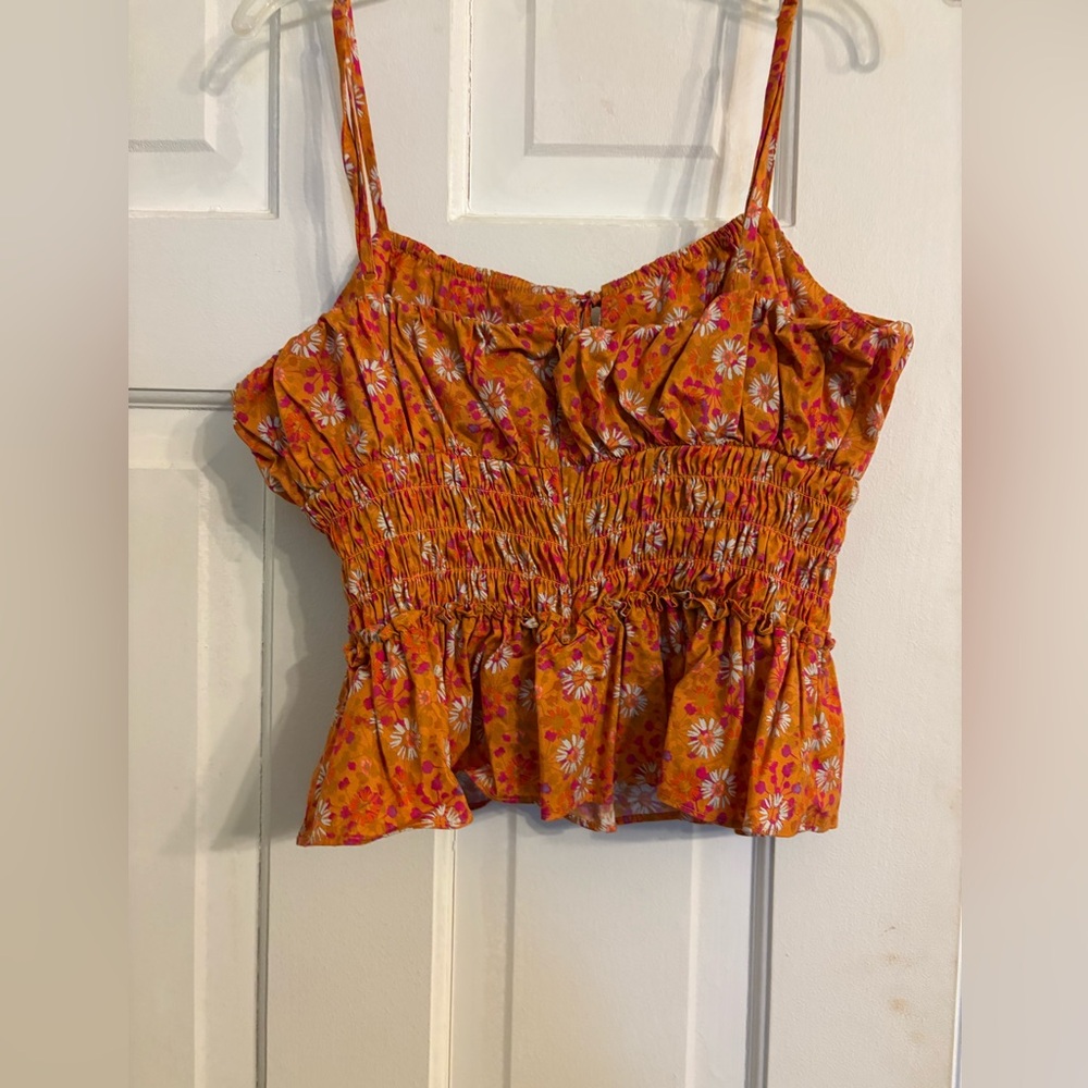 Floral Orange Smocked Women's Top